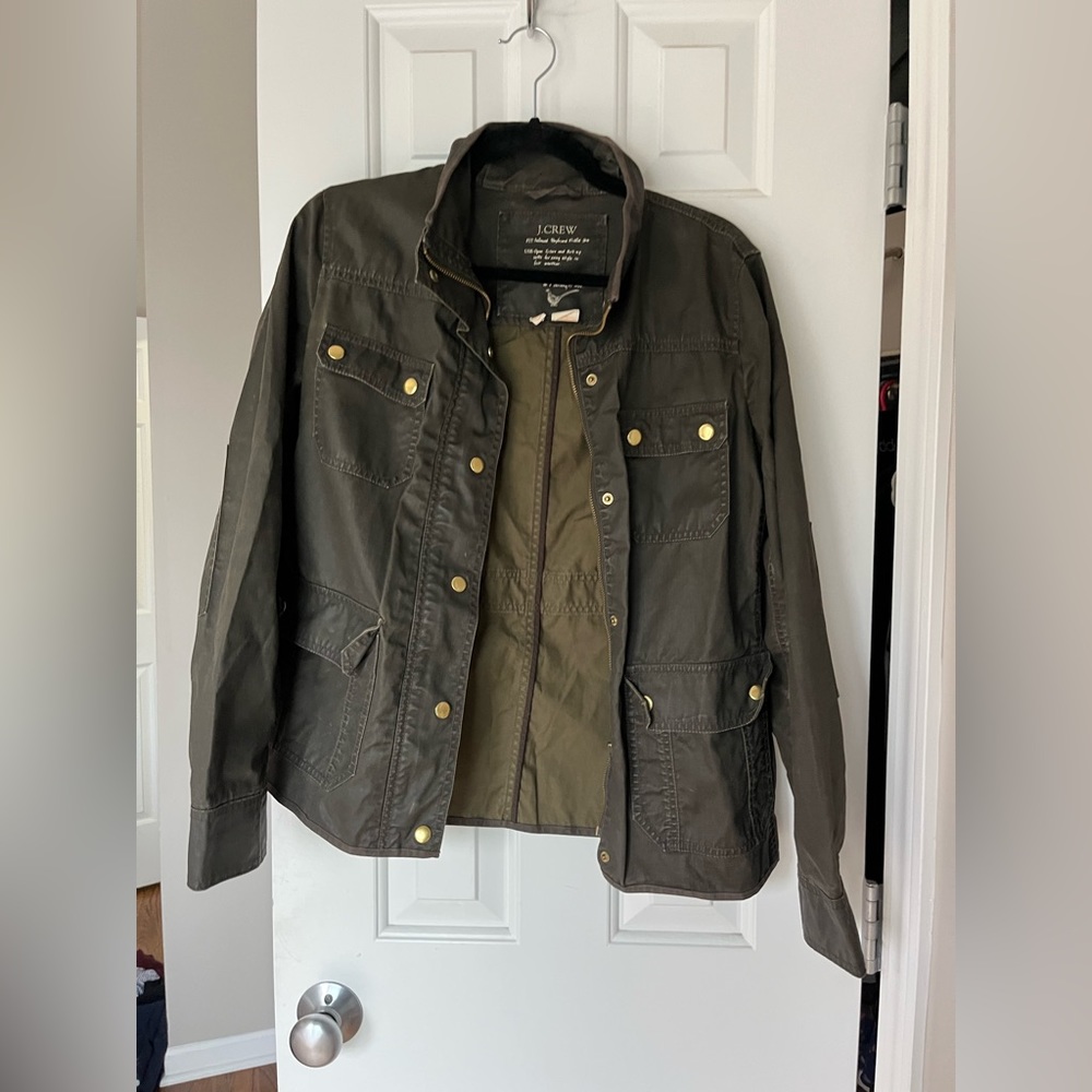 JCREW forest green gold detail utility jacket
